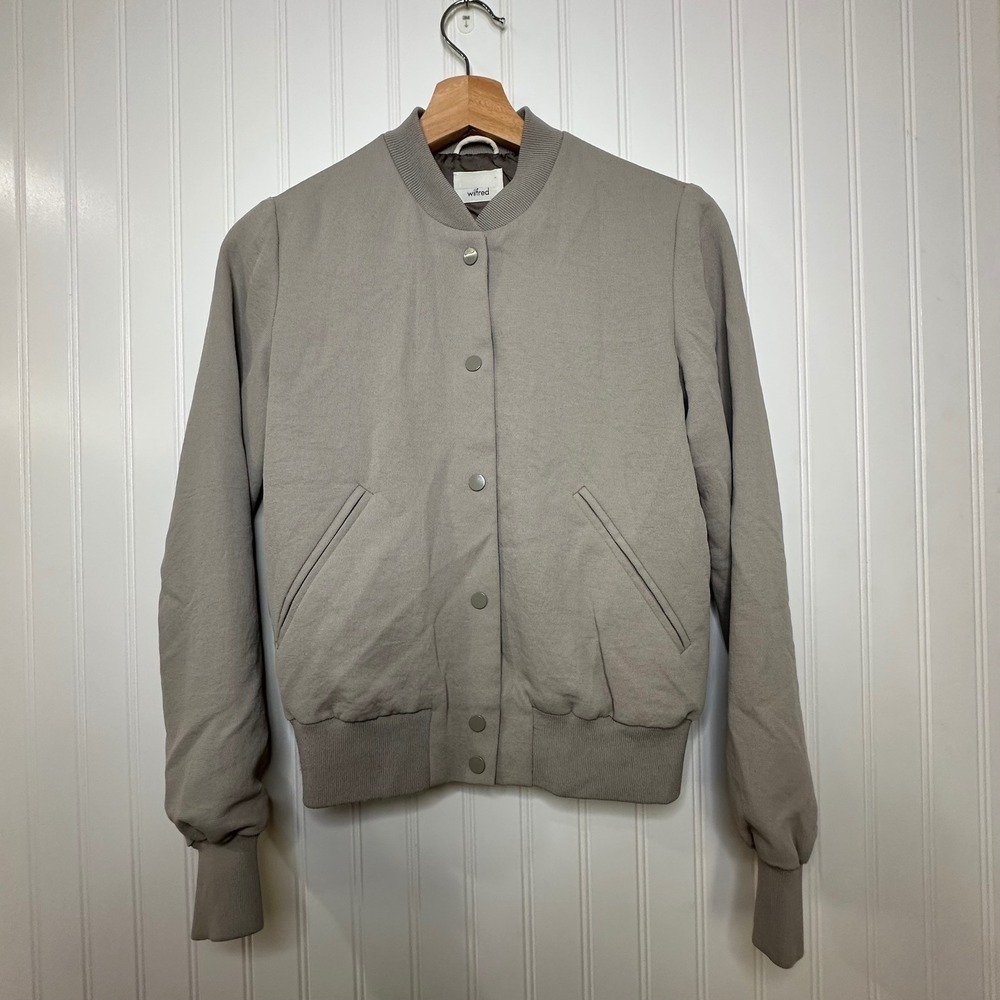 Aritzia Wilfred Bomber Jacket Button Front Neutral Beige Casual Lightweight - Picture 3 of 12